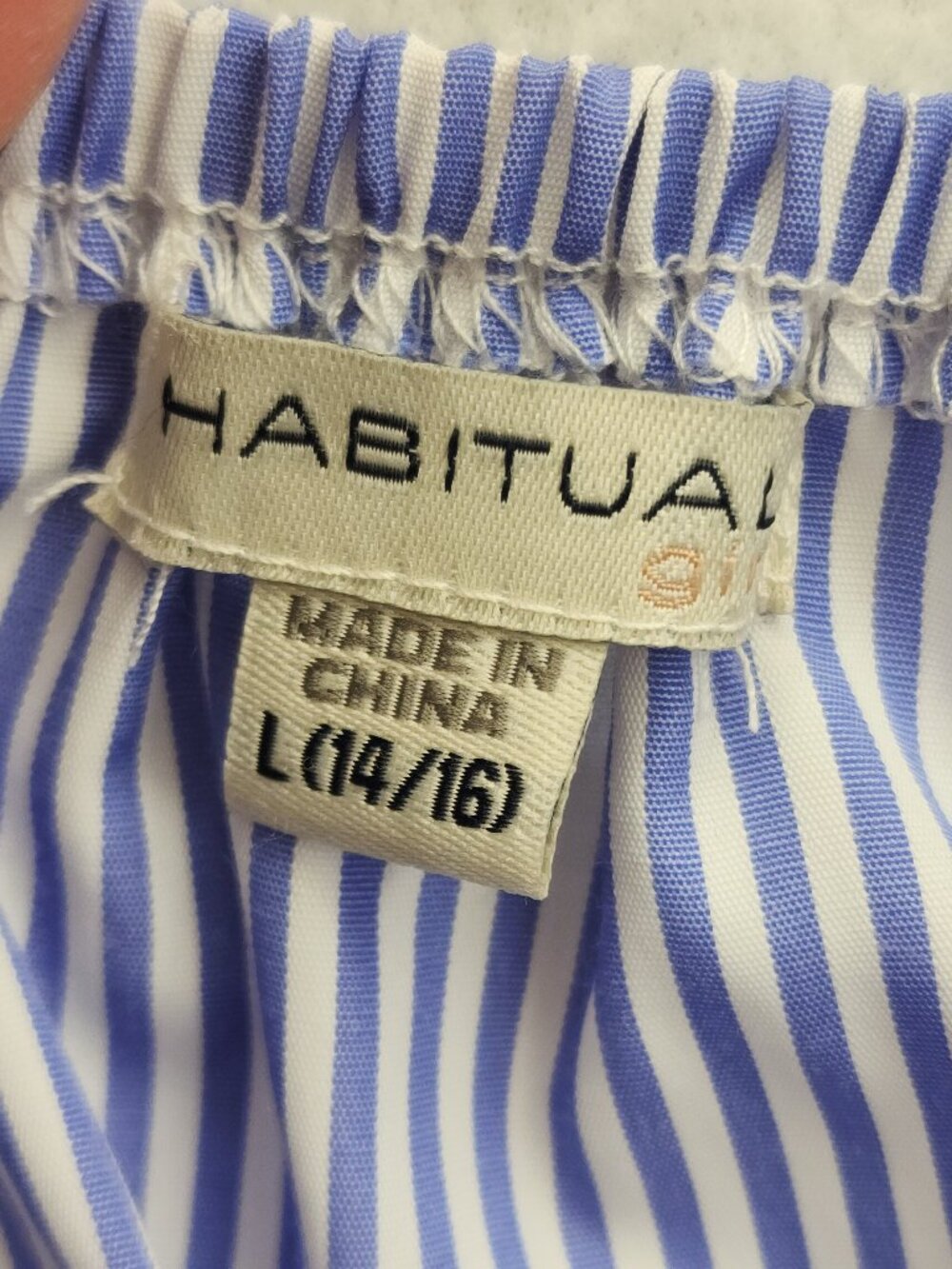 Girls Blue White Striped High Low Ruffle Maxi Dress Habitual Bow Sz L 14/16 - Picture 5 of 12